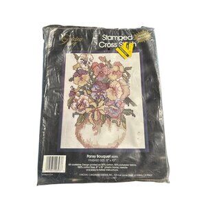 Garden Stamped Cross Stitch Kit Pansy Bouquet 20393 6" X 10" crafting